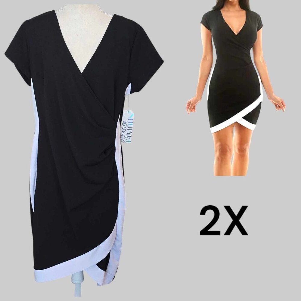 Almost Famous Womens Contrast Trim Bodycon Silhoutte Mini Dress Plus Size 2X